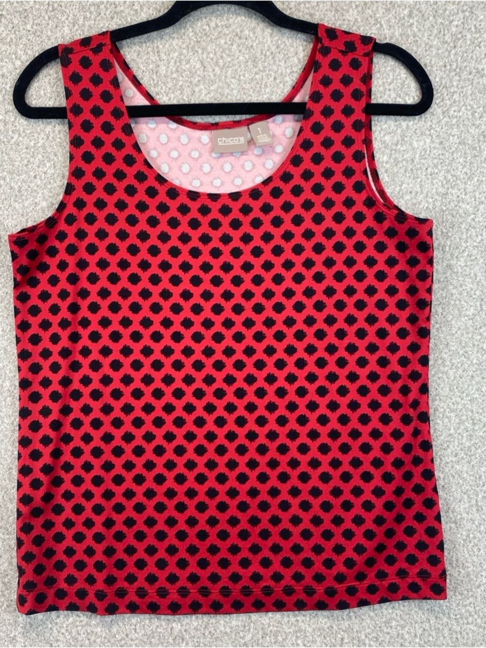 Chico’s sleeveless tank top size 1(M) polka dot red sporty preppy Wrinkle Free